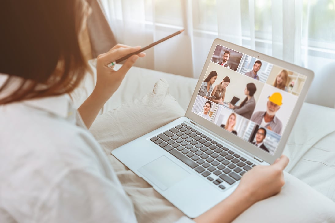 Business women stay home closeup zoom meeting video call with business parter with laptop during self quarantine.